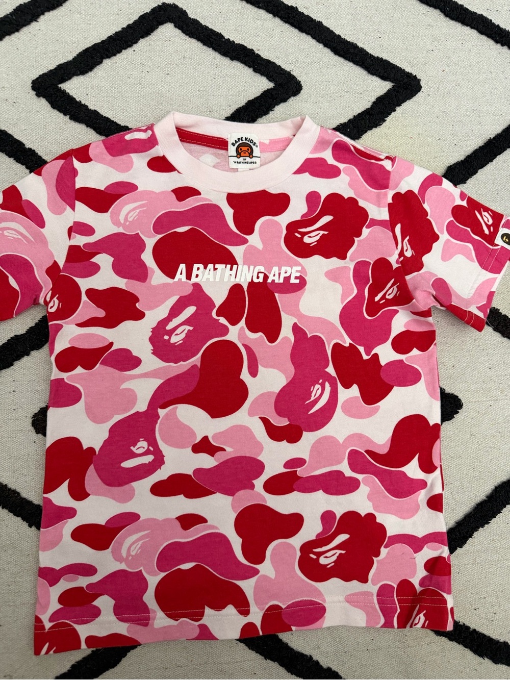 Bape Kids Pink & Red Camo Logo Tee